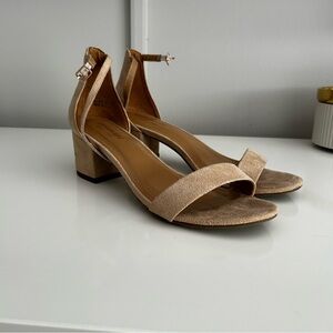 Tan Ankle Strap Block Heel Shoes